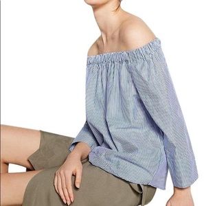Zara Striped Off-the-shoulder Poplin Blouse